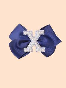 1 Piece Girls Initial Hair Clips A-Z, Preppy Style Navy Blue Grosgrain Ribbon Bows With Pearls, Cute Personalized Hair Barrettes For Little Girls - Navy Blue - View 11