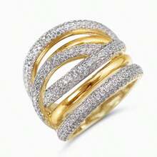 时尚宫廷风线条组合设计戒指，镂空镀金锆石美学珠宝礼品 - 金色 - 查看 1