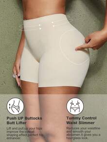 1pc Women Waist Trainer Shorts With Butt Pads, Seamless Shapewear Tummy Control Panty - Apricot - View 6