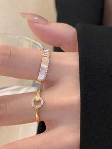 Tsnamer 两件套时尚奢华简约戒指套装，多功能，独特精致，可调节开口戒指，适合女士宴会、婚礼、日常佩戴和节日装扮。 - 金色 - 查看 2