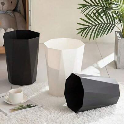 2/6pcs Geometric Pattern Trash Can Set, Modern Small Waste Bin, Open Top Plastic Garbage Can For Bathroom, Office, Bedroom And Home Decor