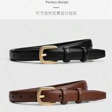 Minimalist Solid Color Casual Vintage PU Leather Belt For Women, Suitable For Jeans And Skirts, 1.8cm Width, Fall, Autumn, Halloween - Svart - Visa 1