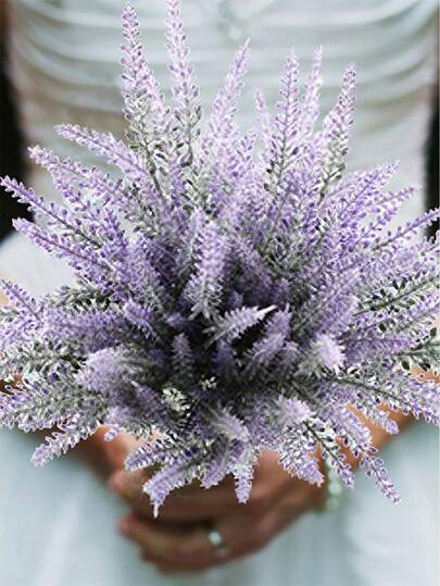 18 piezas Ramo de flores de lavanda artificial, flores artificiales de lavanda falsa, flores de plástico flockadas de color púrpura, adecuadas para jardín al aire libre, fiesta de cumpleaños, decoración de fiestas