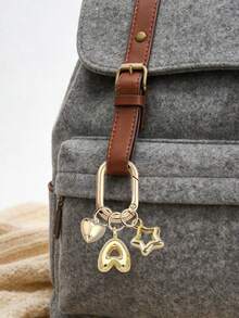 Gold Bubble Letter A-Z Keychains For Women, Cute Letter Accessories With Heart And Hollow Star Pendant, Shiny Metal Letter Keychains, Personalized Bag Decoration, Handbag Backpack Wallet Charm, Car Key Chain Decor. Suitable For Daily Use. - Multicolor - View 9