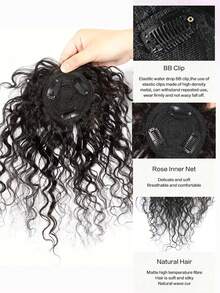 Curly Hair Top Piece With Bangs, Invisible Clip-In Hair Extensions To Add Volume, Suitable For Women - Natural Black - View 2