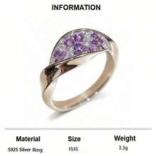 1 pieza Anillo de plata S925 con diseño de labios con nudo púrpura y circonita sintética, banda ajustable y abierta, joyería elegante y grácil para uso diario de mujeres - Plateado - Ver 7