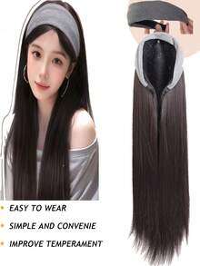 女士头戴式假发，长直合成假发，可拆卸半头戴式假发 - 彩色 - 查看 5