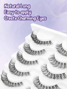 False Eyelashes Fox Eye 10 Pairs Pack 3D Natural Look Fluffy Wispy Cat Eye Lashes Soft Faux Mink Lashes Lightweight D-Curl Clear Band Eyealshes - Black - View 2