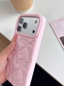 Ốp lưng điện thoại 3D dập nổi hình nơ, tương thích với Apple 17/16 Pro Max, vỏ bảo vệ, màu hồng 16 Pro chống rơi PM, ngọt ngào lãng mạn, vỏ mềm màu đỏ. - Hồng - Xem 4