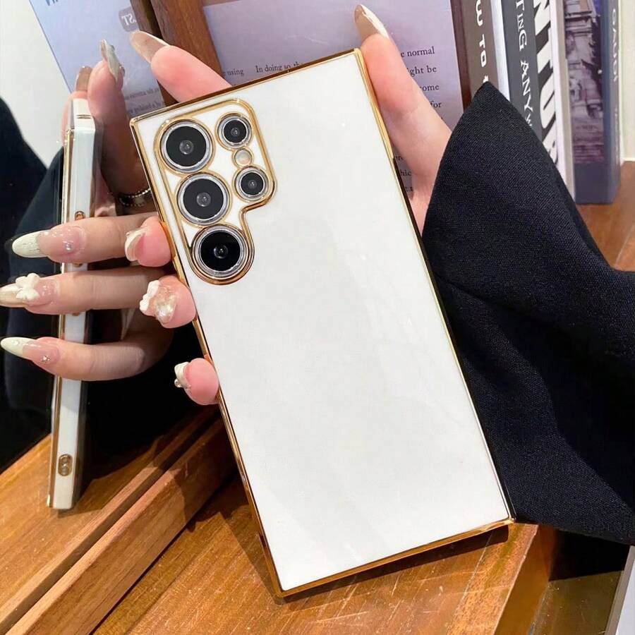 1个Hadaasi白色奢华6D电镀液态硅胶极简亮面保湿全包手机壳，兼容Apple 17 Pro/17 Pro Max/Air/17/17E、Galaxy S26 Ultra/S26 Plus/S26/S26 Edge/S26 Pro、S25 Ultra/S25 Plus/S25/S25 Edge/S25 FE，防摔保护壳，国际版，非国内版