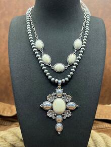 2026新款复古西部牛仔/仿珍珠CCB串珠个性化西部牛仔十字架吊坠项链，双层设计，可自由搭配，适合日常佩戴或作为礼物，节日项链 | 波西米亚风格 | 手工制作，波西米亚风格首饰。这是重要节日礼物的完美之选，佩戴后您一定会收到赞美。请立即将其添加到您的首饰收藏中！如果您满意，请留下五星好评并分享您的美照。 - 西部牛仔風格 - 查看 9