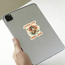 1PC Retro & Playful Cartoon Raccoon "Living Life Mid-Air" Waterproof Vinyl Sticker, Self-Adhesive Single-Use Decal, Suitable For Water Bottles, Laptops, Cars, Tablets And More, Ideal For Raccoon, Beach, Outdoor Sports And Animal Enthusiasts Stickers Scrapbook Supplies Stationery Funny Stickers - Matte - View 3