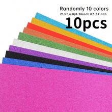 Conjunto de 10 cartolinas com glitter, 10 cores sortidas, 14,7 x 21 cm, 250 g/m². Ideal para artesanato, decoração, convites de casamento e aniversário, scrapbooking, projetos DIY, colagens, decoração de Natal e festas. Perfeito para projetos escolares, Halloween e Natal. - A5 - Ver 1