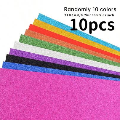 10pcs Glitter Cardstock, 10 Assorted Colors, 5.8x8.3 Inch, 250gsm/92lb Glitter Paper For Arts And Crafts, Decoration, Wedding And Birthday Invitations, Scrapbooking, DIY Handmade, Collage, Christmas Decorations - Party Decor - Great For School Projects, Halloween, Christmas
