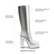 Women's Platform Heeled Knee High Boots, Long Chunky Tall Gogo Boots For Fall - 銀色 - 查看 2