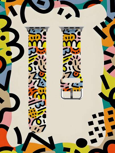 1pc Colorful Line Graffiti Watch Band, Soft Elastic Breathable Comfortable Replacement Strap Suitable For Samsung, Honor Smartwatches, 38mm 40mm 41mm 42mm 46mm 45mm 44mm 49mm, Daily Casual Multi-Color Silicone Watch Band Compatible With Apple Watch Ultra Series SE/11/10/9/8/7/6/5/4/3/2/1