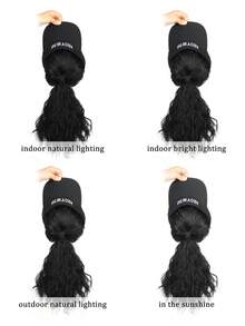 Hat Wigs Synthetic Curly Wavy Ponytail Wigs With Empty Top Hat For Women Daily Party Use,Letter Black Sunshade Ha Hooded Wig - Multicolor - View 8