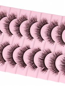 10 Pairs Natural Cat Eye False Eyelashes, Lightweight 3D Faux Mink False Eyelash Set, Soft Striplash - Suitable For Cosplay False Eyelashes, Lashes, Fake Eyelashes - Black - View 4