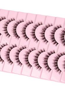 10对自然猫眼假睫毛，打造猫眼妆效，纤长纤细，柔软自然，条状假睫毛 - 黑色 - 查看 4