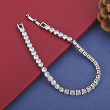 925 Sterling Silver Plated Exquisite Zirconia Bracelet, Stylish And Elegant Women's Party And Wedding Accessories - Silver - View 1