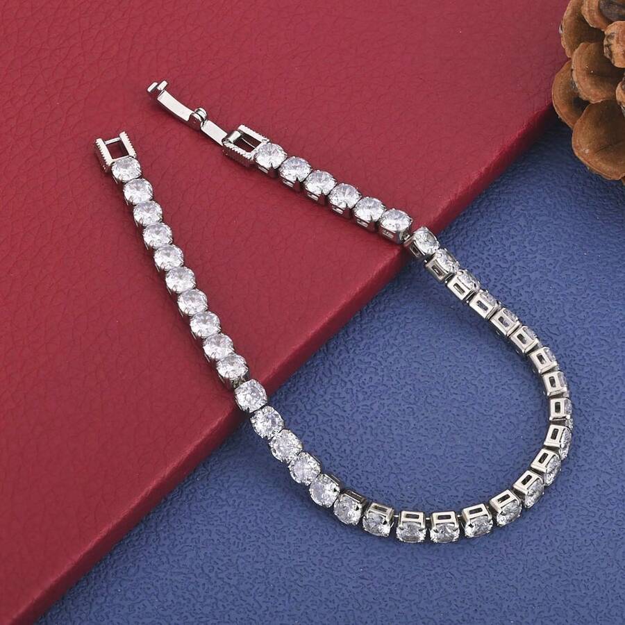 925 Sterling Silver Plated Exquisite Zirconia Bracelet, Stylish And Elegant Women's Party And Wedding Accessories - Silver - View 1