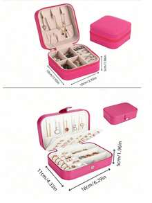 便携式迷你旅行首饰收纳盒，多功能首饰整理盒，可收纳耳环、戒指、项链和吊坠，轻巧防水，适合女性日常使用和旅行 - 玫紅色 - 查看 11