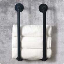 French Country Style Wrought Iron Towel Rack - Industrial Pipe Design, Wall Mounted Bathroom Towel Holder, Matte Black, No Electricity Needed - Black - View 4