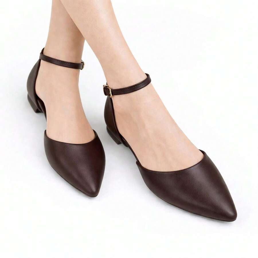 Salome Flat Shoe With Pointed Toe, Comfortable And Fashionable - Coffee Brown - View 1