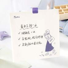 100张“你好，都市女孩”系列便签本，不粘性，4种颜色可选，便携式学生文具，适用于学校、办公室、冰箱等场所，可用于手写笔记，色彩鲜艳，插图可爱。 - 均碼 - 查看 5