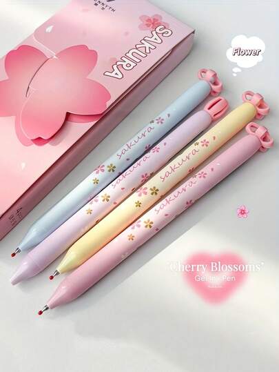 Set de 4 bolígrafos de tinta de gel con diseño de flor de cerezo, tinta negra de 0.5mm, secado rápido y escritura suave, para estudiantes, útiles escolares y oficina