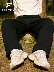 男士新款直筒运动裤，纯色简约休闲舒适透气抽绳设计运动裤 - 黑色 - 查看 9