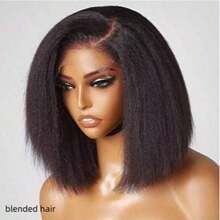 180% Density Kinky Straight Wig Human Blended Hair 13x4 HD Lace Front Wigs Human Blended Hair Wigs For Women Yaki Straight Human Blended Hair Wig Glueless Frontal Wigs Human Blended Hair Pre Plucked Wig 8-36inch Natural Black - Natural & Black - View 4