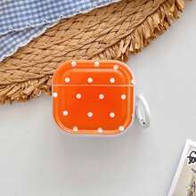 橙色波点双面全印花设计，带1个白色圆形按钮，兼容苹果4代蓝牙耳机盒，也适用于Pro 2/Pro 3/第三代耳机保护盒（不含耳机） - 橘色 - 查看 11