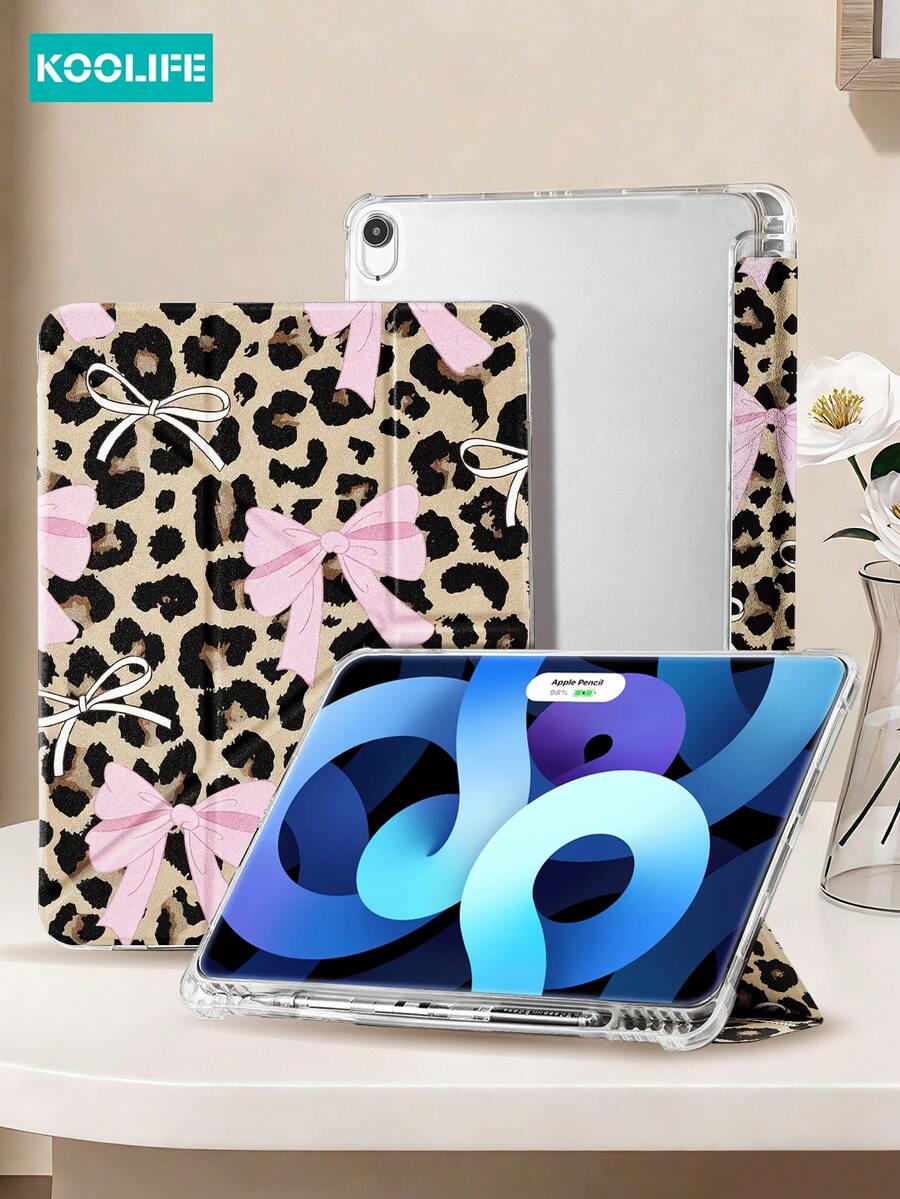Koolife 豹纹蝴蝶结平板电脑保护套（1 件装），兼容 iPad (A16) 11 英寸第 11 代 (2025)、7/8/9 英寸 10.2 英寸，内置笔槽，兼容三星 Tab S6 10.4 英寸、Tab A7 Lite 8.7 英寸，ins 风格皮革保护套，适合作为返校、情人节、新年礼物。 - 豹紋蝴蝶結 - 查看 1