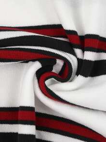 Knit Mix 女士优雅春夏休闲条纹翻领针织套头毛衣，适合日常、居家、通勤、办公穿着。 - 黑色 - 查看 11