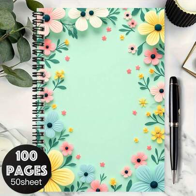 دفتر ملاحظات حلزوني 100 صفحة (50 ورقة) ، غلاف بنقوش زهور ملونة نابضة بالحياة ، مناسب للعمل والدراسة والمدرسة وهدايا التخرج وأعياد الميلاد والمفكرة اليومية والتخطيط
