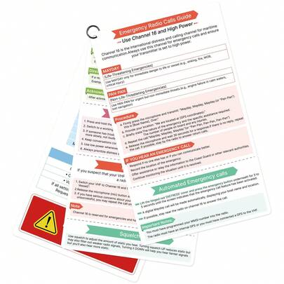 Guía rápida para radio marina VHF - Tarjeta de plástico resistente, accesorios náuticos imprescindibles, kit de de referencia, equipo y artículos esenciales para pontones y veleros, regalos perfectos para hombres que navegan, con anillo, 3 piezas