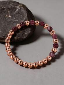6毫米石榴石铜珠可调节手链，独特高品质波西米亚风格天然宝石首饰礼品，有助于缓解潮热和更年期症状 - 彩色 - 查看 2