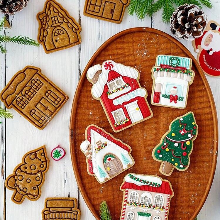 Bộ khuôn cắt bánh hình làng bánh gừng Giáng sinh | Khuôn nướng hình nhà và cây thông Noel. Tự tay xây dựng thị trấn bánh gừng lễ hội cho các bữa tiệc Giáng sinh và quà tặng ngày lễ! - Xem 4