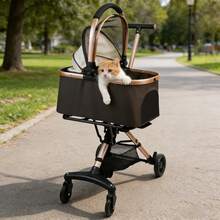 Passeggino pieghevole 3 in 1 per animali domestici – Passeggino da viaggio per cani e gatti – Traspirante e confortevole – Pieghevole – Spazioso – Nero – 20 kg - Caffè Marrone - Visualizzare 4