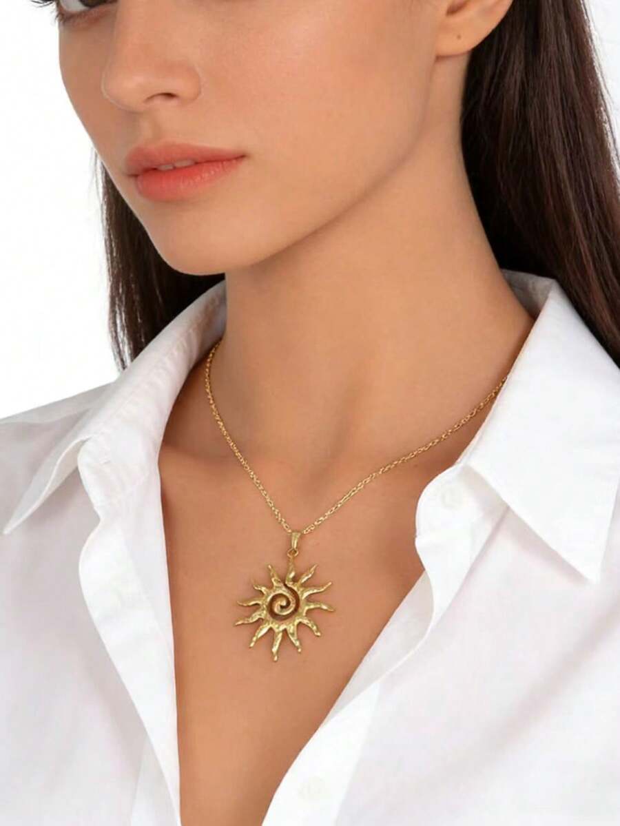 1pc Sun Flame Necklace, Sun Pendant Necklace, Holiday Gift - Style 1 - View 1