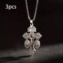 3pcs Cross Pendant Necklace, Suitable For Men And Women Daily Wear - Zinc Alloy - Antique Silver - View 8