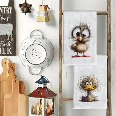2 chiếc khăn bếp hình gà con và vịt con dễ thương, khăn lau bát đĩa, khăn tay, khăn trang trí nhà bếp, quà tân gia cho hàng xóm và bạn bè, quà mừng chuyển nhà ngọt ngào, quà tặng cho mẹ, quà sinh nhật cho bạn bè