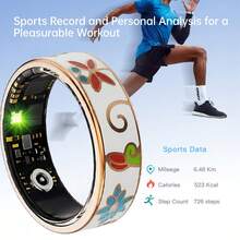 Anillo inteligente actualizado, resistente al agua 5ATM, modo deportivo, podómetro, monitoreo del sueño, control del teléfono, apariencia esmaltada exquisita, artesanía de enchapado, unisex, regalo, anillo estrecho - Multicolor - Ver 7