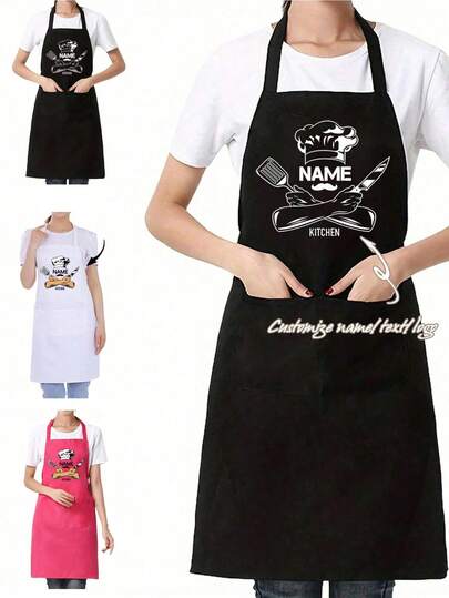 Customized Black Kitchen Cooking Apron, Modern Polyester Oil-Proof Apron, Black Kitchen Apron, Ramadan Cooking Apron, Polyester Apron Suitable For Gardening, Kitchen And Housework, Personalized Name Apron Gift Suitable For Women And Men, Islamic Gift, Ramadan Gift, Women's Kitchen Apron