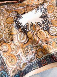 1条70*70厘米方形真丝围巾，女士缎面印花头巾，颈巾，发带，时尚女士披肩，围巾 - 卡其色 - 查看 3