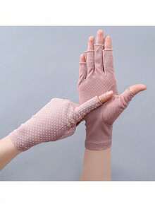 1 双防晒手套，女士夏季露指半指防紫外线薄款短款驾驶手套 - 彩色 - 查看 5