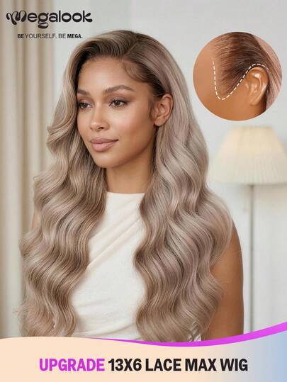 MEGALOOK Glueless Human Hair Wig Ash Blonde Highlight Brown Colored 13x6 Body Wave Human Hair Wigs With Drawstring Pre Bleached Knots Transparent Lace Wig No Glue Needed Natural Looking Daily Use Office Ready Corpse Bride Halloween Vibes Party Style Y2K Baddie Vacation Outfits Outdoor Cosplay Campus School Holiday Christmas Part Wedding Festival Ready For Women