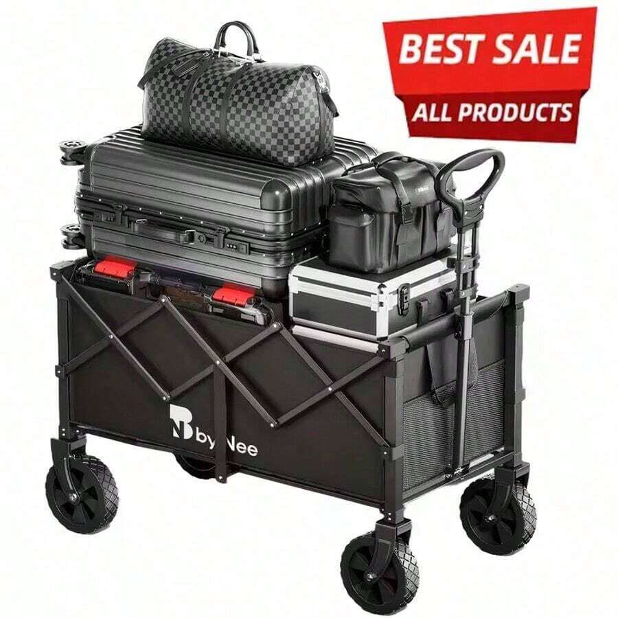 330-650 Lbs Large Capacity Camping Shopping Cart, All-Terrain Folding Handcart, Multi-Functional Camping, Gardening, Beach Shopping Portable Cart, Black Gardening Tool Storage Rack, Sturdy Design, Durable Tire Construction, Heavy-Duty Practical Vehicle. - 650磅(大容量升級) - 查看 1