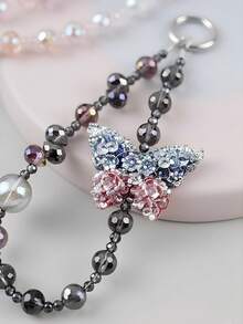 1 chiếc mặt dây chuyền hình bướm đính hạt sang trọng, thời trang, kiểu dáng ngắn, dùng để treo túi xách hoặc dây chuyền điện thoại. - Nhiều màu - Xem 5